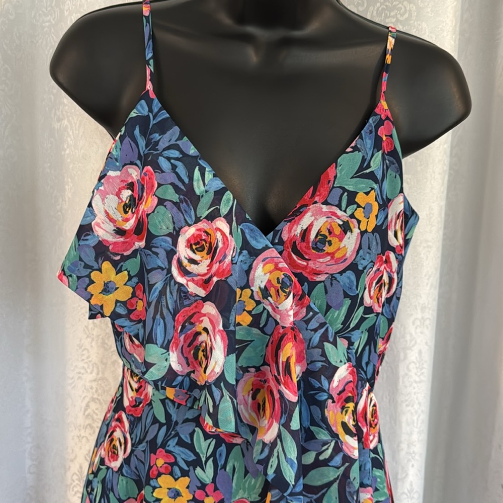 LOVER’S & FRIENDS Floral Chiffon Maxi Dress - Blue and Pink Sz: S